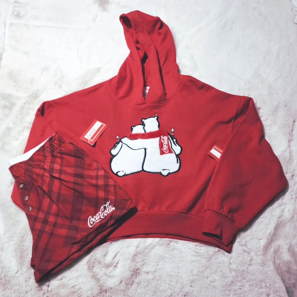 Coca-Cola Red Hoodie and Shorts PJ Set Size Medium